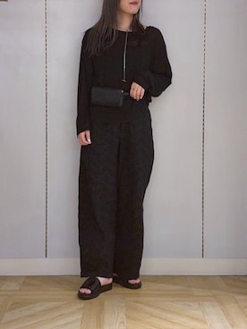 「LOWRYS FARM（ローリーズファーム）のＵＳＥＦＵＬシアープルオーバー　580950（Tシャツ/カットソー、ブラック系）」を使った、oharu14さん（レディース）の春コーディネート