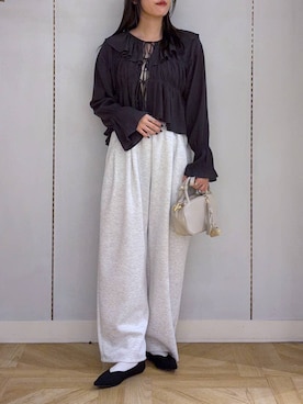 「LOWRYS FARM（ローリーズファーム）のカットイージーカーブパンツ 292362（スウェットパンツ、グレー系）」を使った、oharu14さん（レディース）の春コーディネート