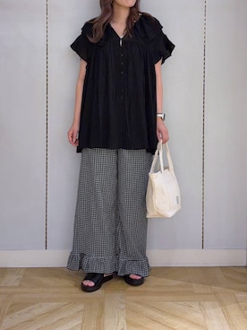 「LOWRYS FARM（ローリーズファーム）のＬＦＢＡＳＩＣＴＯＴＥ　323726（Shoulderbag、ホワイト系）」を使った、oharu14さん（レディース）の夏コーディネート