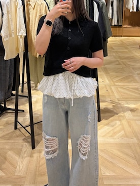 「LOWRYS FARM（ローリーズファーム）のレースデニム　601055（デニムパンツ、ブルー系）」を使った、oharu14さん（レディース）の春コーディネート