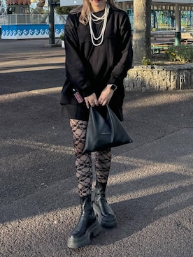 「LOWRYS FARM（ローリーズファーム）のパールタレンネックレス　249411（ネックレス）」を使った、oharu14さん（レディース・165cm・20代）の秋コーディネート