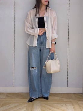 「LOWRYS FARM（ローリーズファーム）のポーチツキ２ＰＢＡＧ／Ｍ　578359（ショルダーバッグ、ホワイト系）」を使った、oharu14さん（レディース）の春コーディネート