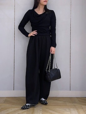 「LOWRYS FARM（ローリーズファーム）のカットイージーコクーンパンツ　292362（スウェットパンツ、ブラック系）」を使った、oharu14さん（レディース）の冬コーディネート