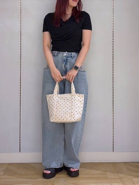 「LOWRYS FARM（ローリーズファーム）のＬＦＢＡＳＩＣＴＯＴＥ　323726（Shoulderbag、その他）」を使った、oharu14さん（レディース）の夏コーディネート