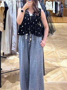 「LOWRYS FARM（ローリーズファーム）のソウバリスクエアタンクトップ　294378（Tank tops、シルバー系）」を使った、oharu14さん（レディース）の夏コーディネート