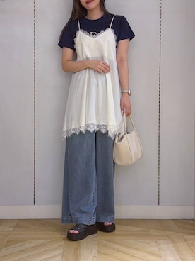 「LOWRYS FARM（ローリーズファーム）のポーチツキ２ＰＢＡＧ／Ｍ　578359（ショルダーバッグ、ホワイト系）」を使った、oharu14さん（レディース）の春コーディネート