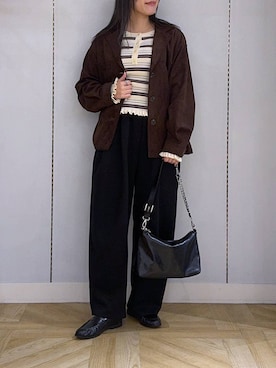 「LOWRYS FARM（ローリーズファーム）のカットイージーコクーンパンツ　292362（スウェットパンツ、ブラック系）」を使った、oharu14さん（レディース）の冬コーディネート