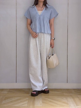 「LOWRYS FARM（ローリーズファーム）のカットイージーカーブパンツ 292362（スウェットパンツ、グレー系）」を使った、oharu14さん（レディース）の春コーディネート