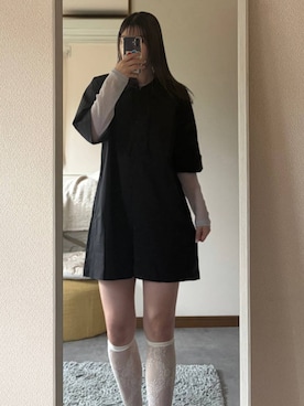 「LOWRYS FARM（ローリーズファーム）のＢＩＧカラーロンパース 661794（つなぎ/オールインワン、ブラック系）」を使った、oharu14さん（レディース）の春コーディネート