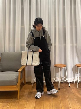 「運動会コーデ」｜「アイテム（サロペット/オーバーオール）」を使った、むーさん（レディース・156cm）の秋コーディネート