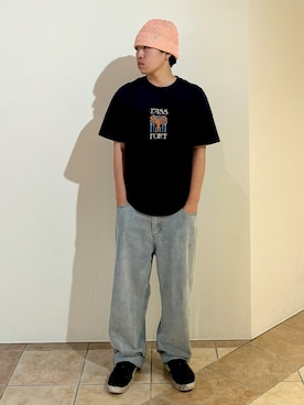 「アイテム（ニットキャップ/ビーニー、ピンク系）」を使った、blookさん（メンズ・172cm）の夏コーディネート