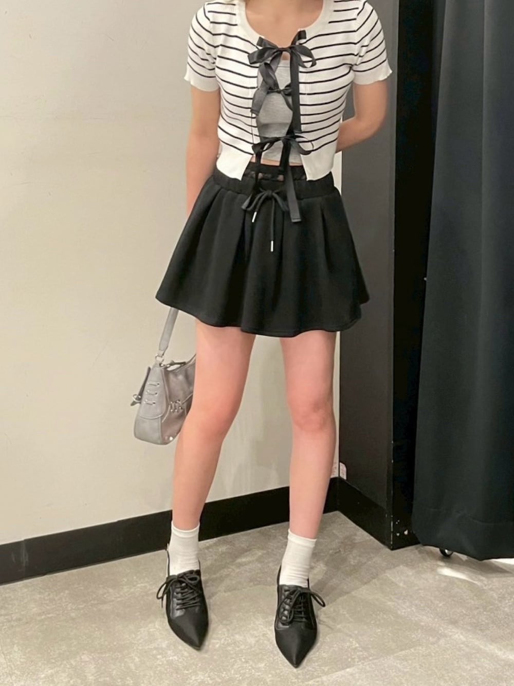 「ANAPの2WAY リボン リブ Tシャツ トップス（Tシャツ/カットソー、ホワイト系）」を使った、Hiiroさん（レディース・165cm）の夏コーディネートの1枚目の写真