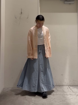 「CIAOPANIC TYPY（チャオパニックティピー）の≪裾レイヤード≫シアーバンドカラーシャツ（シャツ/ブラウス、ピンク系）」を使った、R!SAさん（レディース・160cm）の春コーディネート