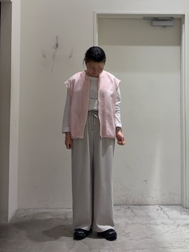 「CIAOPANIC TYPY（チャオパニックティピー）の【万能インナー】シアー梨地アソートロゴロンTEE（Tシャツ/カットソー、ホワイト系）」を使った、R!SAさん（レディース・160cm）の春コーディネート