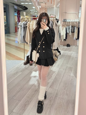 「one after another NICE CLAUP(ワンアフターアナザーナイスクラップ)の【2way仕様】トリプルソールローファー(ローファー、ブラック系)」を使った、nicericoさん(レディース・154cm)の冬コーディネート