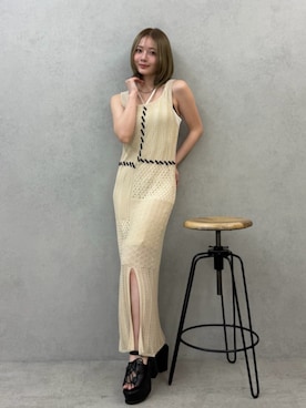 「MURUA（ムルーア）のレースアップデザインサンダル（サンダル、ブラック系）」を使った、MIZUKIさん（レディース・156cm）の夏コーディネート