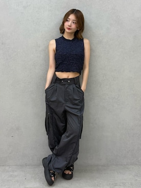 「MURUA（ムルーア）のアイテム（カーゴパンツ）」を使った、MIZUKIさん（レディース・156cm）の夏コーディネート