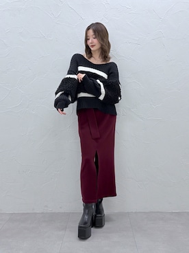 「MURUA（ムルーア）のスクエアミドルブーツ（ブーツ、ブラック系）」を使った、MIZUKIさん（レディース・156cm）の秋コーディネート