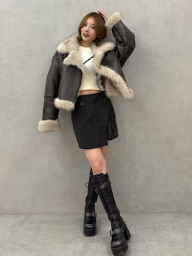 「アイテム（ムートンコート）」を使った、MIZUKIさん（レディース・156cm）の夏コーディネート