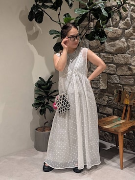 「BAYFLOW（ベイフロー）のビーズミニショルダーバッグ（ショルダーバッグ、シルバー系）」を使った、sunabfさん（レディース・148cm）の夏コーディネート