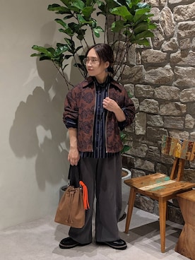 「BAYFLOW（ベイフロー）のフラワージャガードシャツブルゾン（ブルゾン、ブラウン系）」を使った、sunabfさん（レディース・148cm）の秋コーディネート