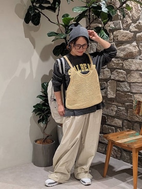 「アイテム（ニットキャップ/ビーニー、グレー系）」を使った、sunabfさん（レディース・148cm）の秋コーディネート