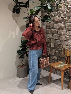 「BAYFLOW（ベイフロー）のフレフィットパンプス（パンプス、ブラウン系）」を使った、sunabfさん（レディース・148cm）の秋コーディネート