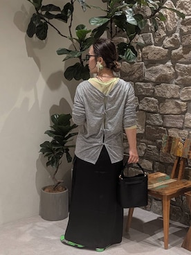 「BAYFLOW（ベイフロー）のサテンカーゴスカート（スカート、ブラック系）」を使った、sunabfさん（レディース・148cm）の夏コーディネート
