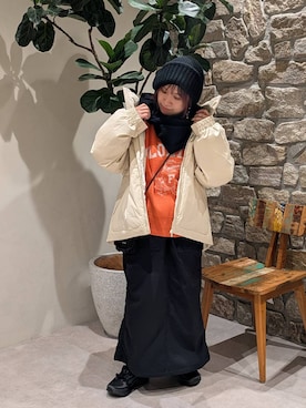 「BAYFLOW（ベイフロー）の[ストレッチ入り]裏起毛ベイカースカート（スカート）」を使った、sunabfさん（レディース・148cm）の冬コーディネート