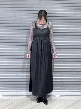 「PAGEBOY（ページボーイ）のレザーライクウエストスリットワンピース（ワンピース、ブラック系）」を使った、まなさん（レディース）の夏コーディネート