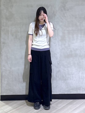 「PAGEBOY（ページボーイ）の≪S/M/Lの3サイズ展開≫ モードバックルスポサン（サンダル、ブラック系）」を使った、まなさん（レディース）の夏コーディネート