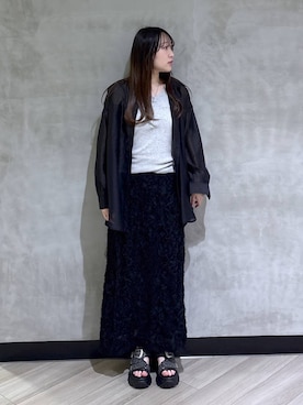 「PAGEBOY（ページボーイ）のチュールフリルナロースカート（スカート、ブラック系）」を使った、まなさん（レディース）の春コーディネート