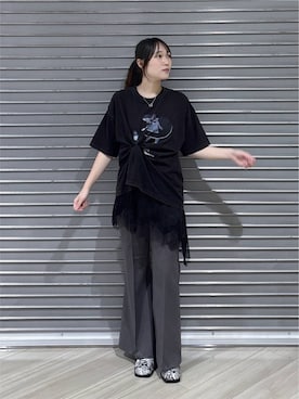 「PAGEBOY（ページボーイ）のレーストリムキャミ（キャミソール、ブラック系）」を使った、まなさん（レディース）の夏コーディネート