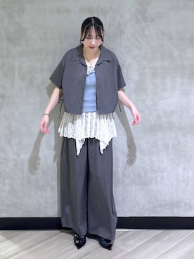 「PAGEBOY（ページボーイ）のハトメミュールサンダル（サンダル、ブラック系）」を使った、まなさん（レディース）の夏コーディネート