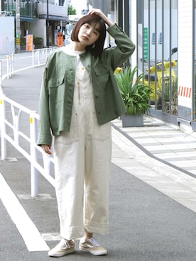 「ノーカラージャケット」｜「アイテム（オールインワン・サロペット）」を使った、BROOKLYNOVERALLさん（レディース・168cm）の夏コーディネート