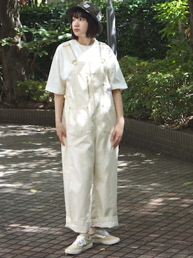 「白コーデ」｜「アイテム（オールインワン・サロペット）」を使った、BROOKLYNOVERALLさん（レディース・167cm）の夏コーディネート