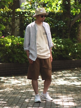 「アイテム（スウェットパンツ）」を使った、BROOKLYNOVERALLさん（メンズ・172cm）の夏コーディネート
