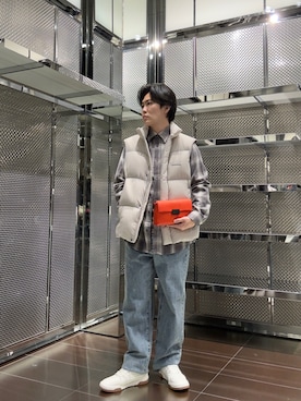 「アイテム（バッグ、オレンジ系）」を使った、ABEさん（メンズ・172cm）の秋コーディネート