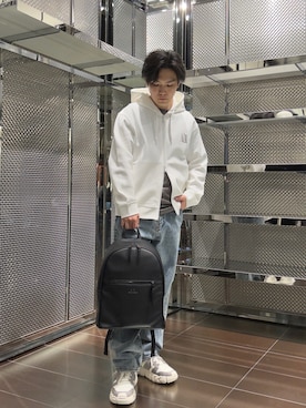 「アイテム（バックパック/リュック）」を使った、ABEさん（メンズ・172cm）の冬コーディネート