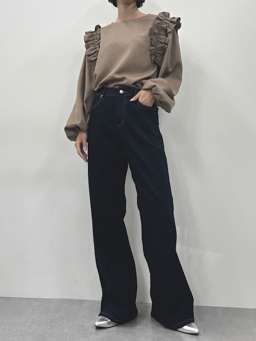 シャツ ブラウス トールサイズ レディース 高身長 ショルダー フリルグレンチェック fifiean M/L ニッセン nissen 高身長 ショルダーフリルグレンチェックブラウス（トールサイズ