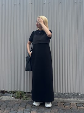 「nissen（ニッセン）のブラトップ付カットソーワンピース＜大きいサイズ有＞GEVS.（ワンピース、ブラック系）」を使った、ERIKA さん（レディース・157cm）の夏コーディネート