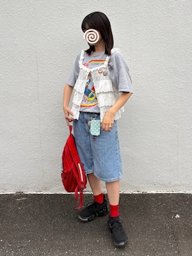「mont-bell（モンベル）のアイテム（バックパック/リュック、レッド系）」を使った、MIRAIさん（レディース・153cm）の夏コーディネート