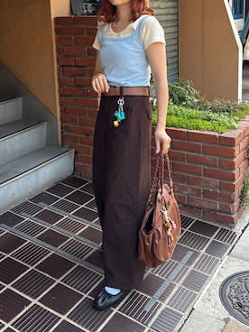 「UNIQLO（ユニクロ）のアイテム（パンツ、ブラウン系）」を使った、MIRAIさん（レディース・153cm）の夏コーディネート