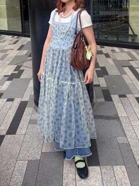 「POPPYのアイテム（ワンピース、ブルー系）」を使った、MIRAIさん（レディース・153cm）の夏コーディネート
