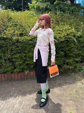 「UNIQLO（ユニクロ）のアイテム（カーディガン/ボレロ、ピンク系）」を使った、MIRAIさん（レディース・153cm）の夏コーディネート