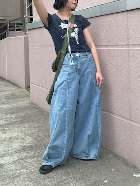 「poppyのアイテム（デニムパンツ、ブルー系）」を使った、MIRAIさん（レディース・152cm）の夏コーディネート