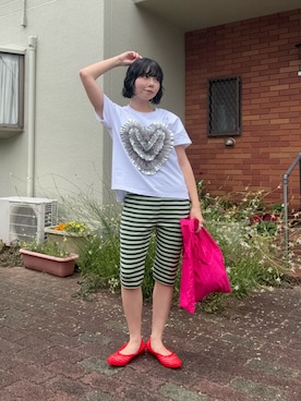 「poppyのアイテム（Tシャツ/カットソー、ホワイト系）」を使った、MIRAIさん（レディース・152cm）の夏コーディネート