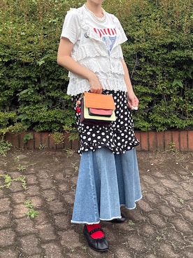 「poppyのアイテム（デニムパンツ、ブルー系）」を使った、MIRAIさん（レディース・153cm）の夏コーディネート