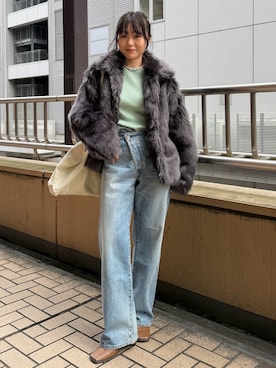 「Ungrid（アングリッド）のアイテム（ダウンジャケット/コート）」を使った、西村唯さん（レディース・160cm）の冬コーディネート