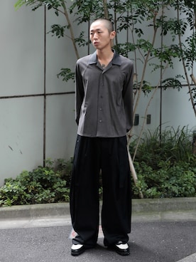 「CONZ（コンズ）のleather color panel sleeve shrit（シャツ/ブラウス、ブラウン系）」を使った、kakeruさん（メンズ・170cm）の秋コーディネート